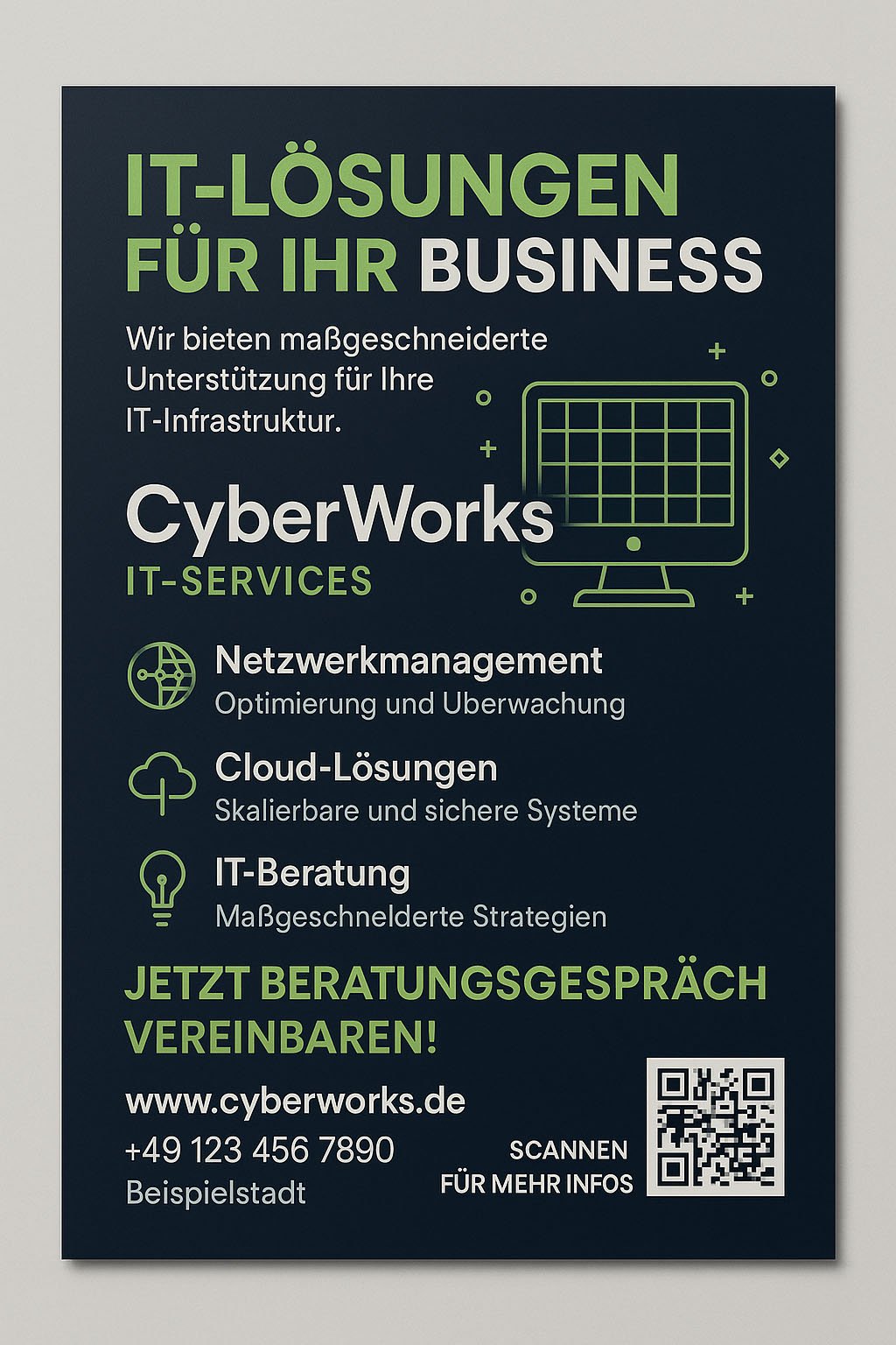 IT-Flyer für CyberWorks – Netzwerkmanagement, Cloud-Lösungen & Beratung